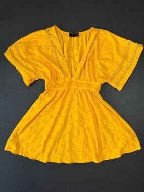 ASOS Yellow Eyelet Babydoll Dress US2 Boho Cottagecore Festival Summer Beach